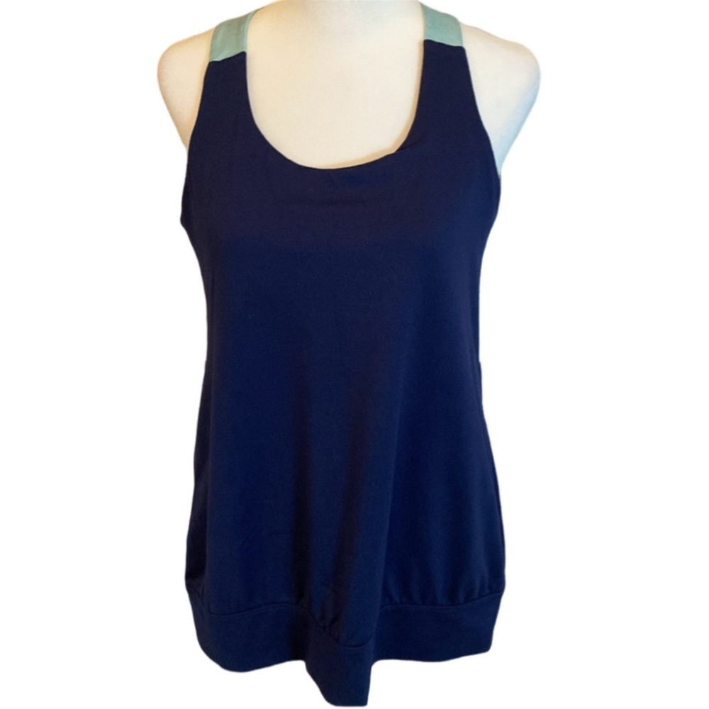 Gaiam racer back tank. Size M. Blue, gray and Seafoam green. Bust support.
